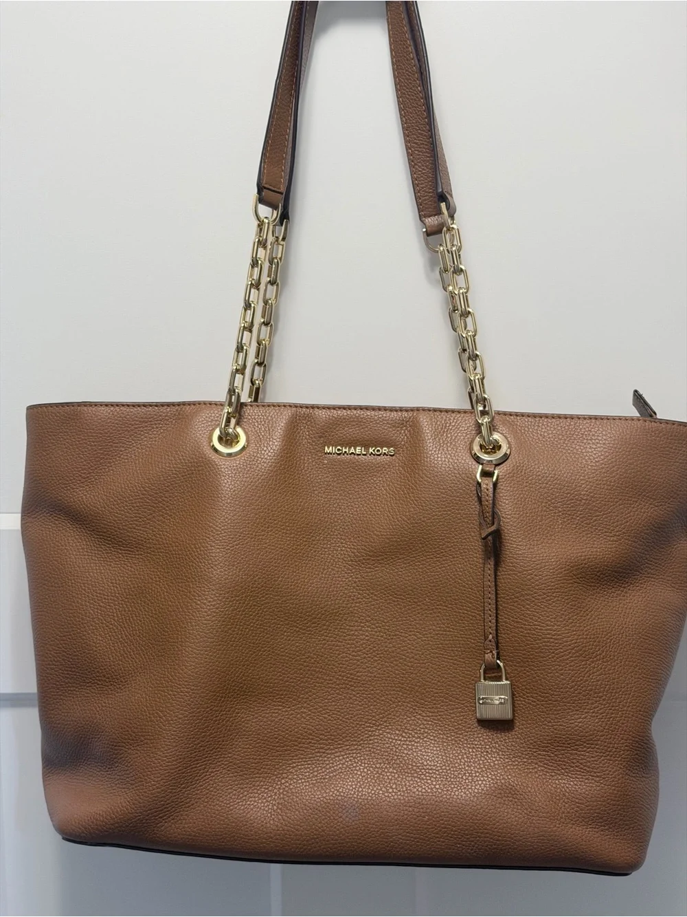 Michael Kors Studio Mercer Chain-Link Leather Tote classic shade luggage brown